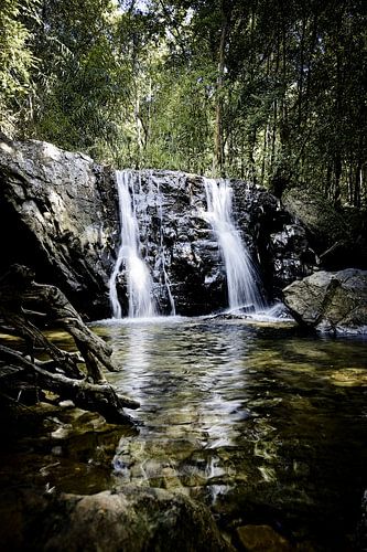 Een vredige waterval omringd door weelderig bos
