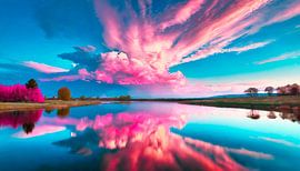 Roze wolken met landschap