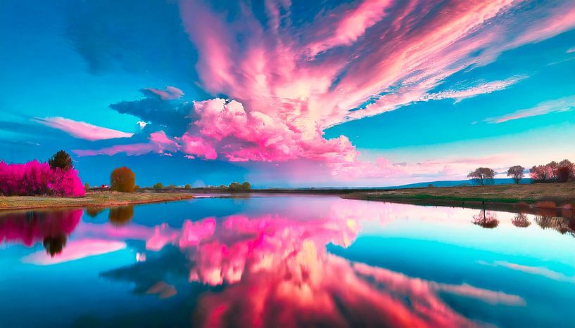 Pink clouds with landscape by Mustafa Kurnaz