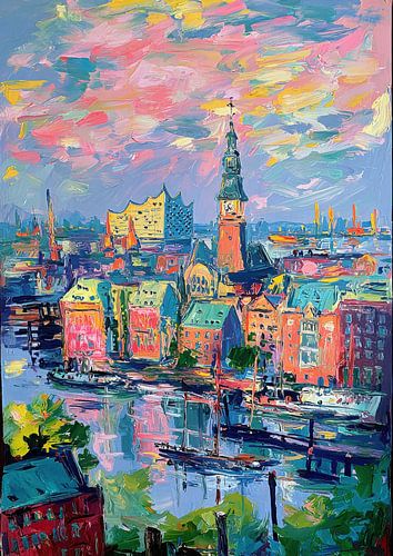 Hamburg Elbphilharmonie olieverfschilderij