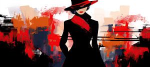 Femme en Abstraction | Moderne Rouge Noir