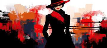 Dame in Abstractie | Modern Rood Zwart van ARTEO Schilderijen