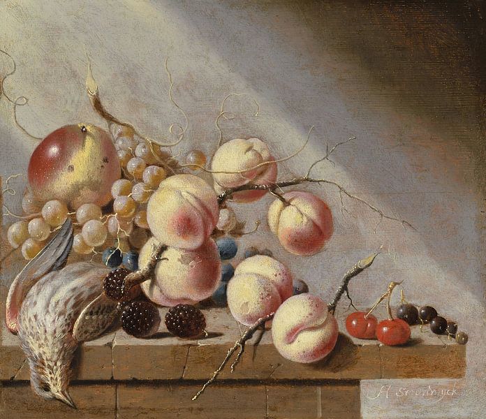 Stilleven met fruit en dode vogel, Harmen Evertsz. Steenwijck van Meesterlijcke Meesters