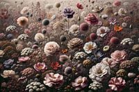 Vintage bloemenveld met zachte oudroze  kleuren