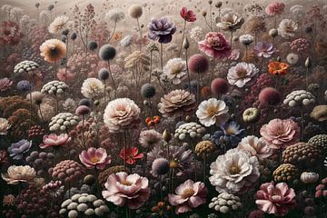 Vintage bloemenveld met zachte oudroze  kleuren van Colors of Spring