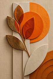 Abstraktes botanisches Relief in Orange- und Erdtönen von STUDIO ARTSY