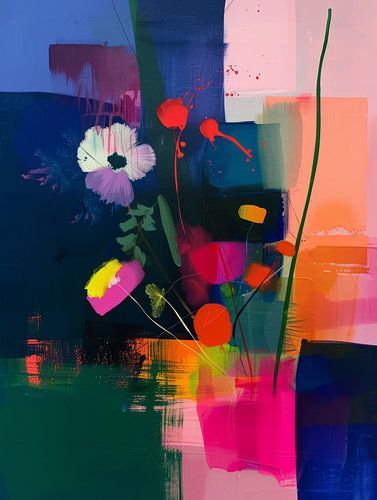 Super buntes abstraktes Stillleben mit Blumen