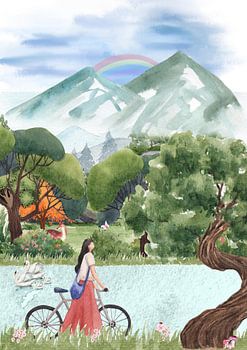 Atheros Watercolour Nature Lake View Painting | Serene Landscape Art Print