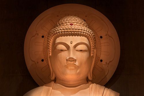 Tête du grand bouddha japonais Shakyamuni au Japon