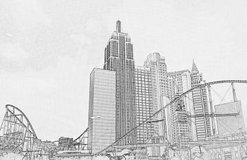 New York in Las Vegas, Schwarz-Weiß-Zeichnung von Rietje Bulthuis