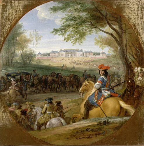 Aankomst van Lodewijk XIV voorafgegaan door zijn bewakers in het oude paleis van Versailles, Adam Fr