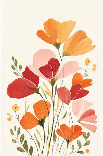 Botanische Illustratie in Geel, Roze en Oranje no.5