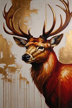 Majestic deer with golden antlers on canvas by De Muurdecoratie