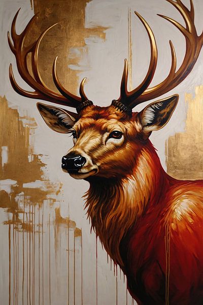 Majestueus hert met gouden gewei op canvas van Art & Soul Creations