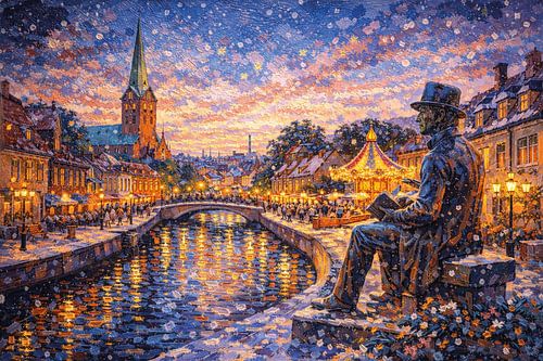 Odense in Denemarken, een impressionistisch schilderij.