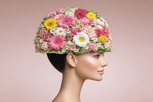 woman with flowers portrait