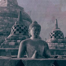 Boeddha en stupa’s Borobudur Indonesië van Studio Papilio