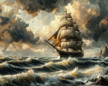 Groot zeilschip in de storm in olieverf schilderij van Dutch Art Works