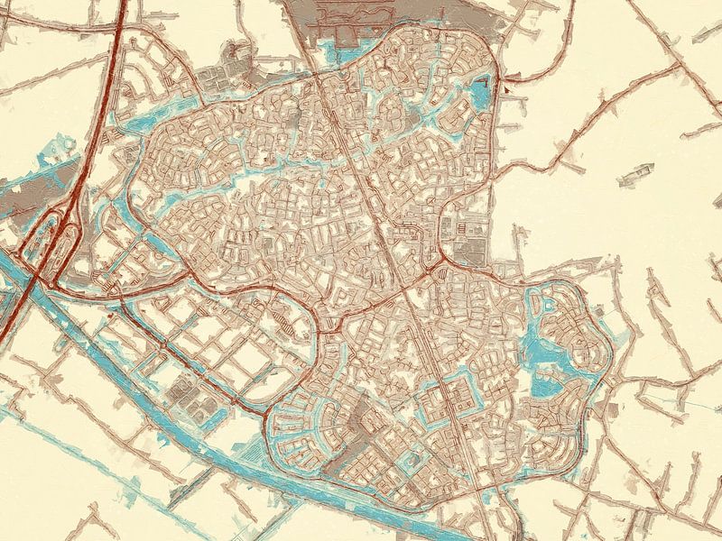 Map of Houten in the style Blue &amp; Cream by De Kaartenwinkel