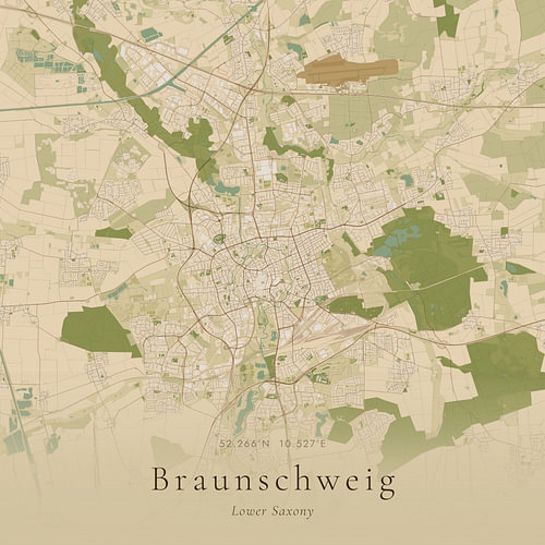 Vintage landkaart van Braunschweig, Germany