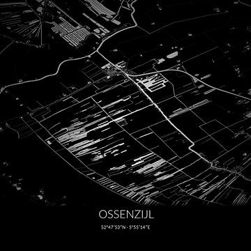 Black-and-white map of Ossenzijl, Overijssel. by Rezona