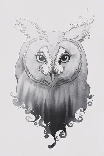 Zwart-witte uilen illustratie