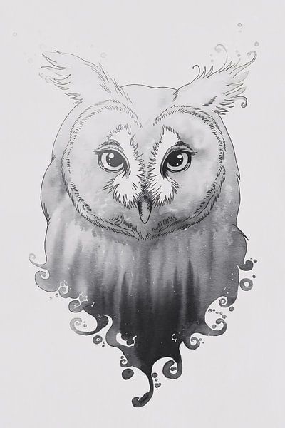Illustration d'un hibou en noir et blanc par Art & Soul Creations