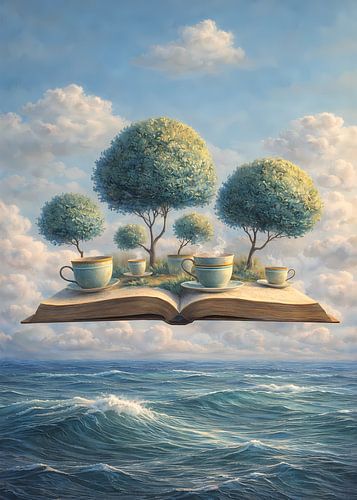 Schwebendes Buch über dem Ozean von HyggeHavn