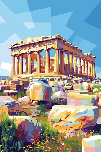 PARHENON & AKROPOLIS WPAP POP ART ILLUSTRATION - METAL POSTER