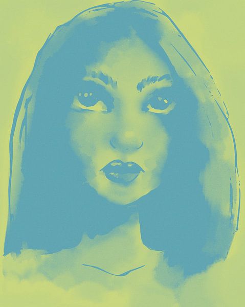 Portrait bicolore vert-jaune et bleu par Emiel de Lange