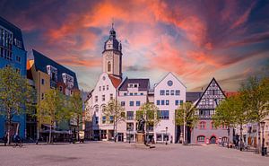 Blick auf den Skyline-Marktplatz im Zentrum von Jena in Thüringen