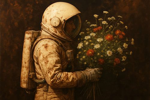 Astronaut met wilde bloemen