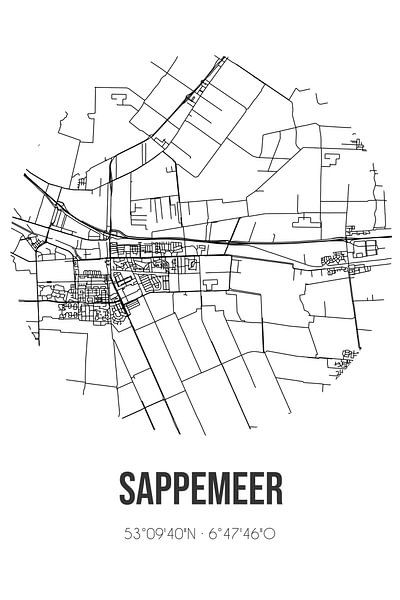 Sappemeer (Groningen) | Map | Black and white by Prints of Place