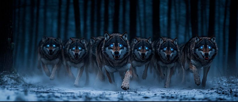 Wolf community in the snow-covered forest by Poster Art Shop