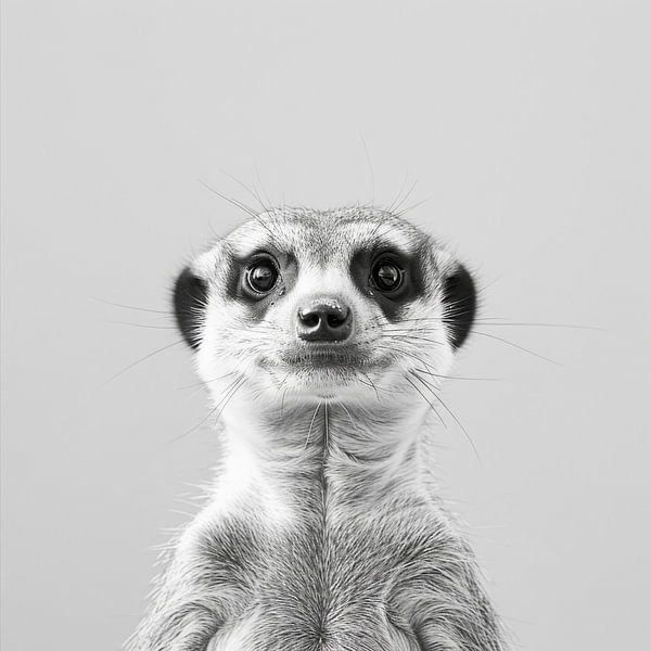 Nieuwsgierig stokstaartje - zwart-witfotografie voor liefhebbers van wilde dieren van Poster Art Shop
