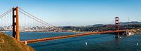 Panorama landmark Golden Gate Bridge red with view of San Francisco