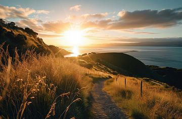 Wandelen aan de kust van Nieuw-Zeeland van fernlichtsicht