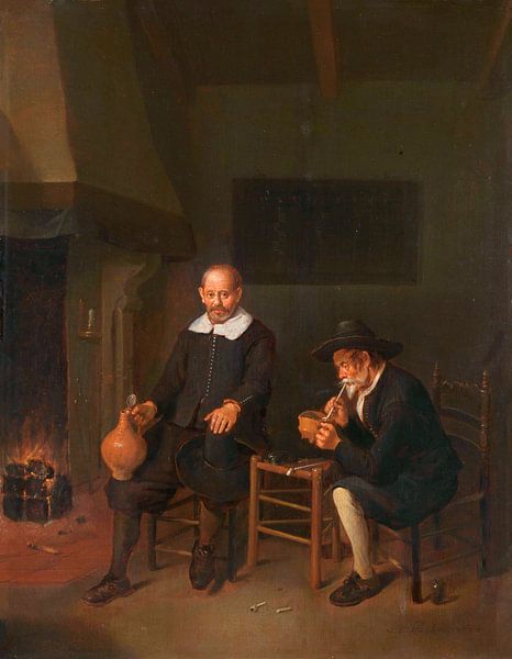 Interior with Two Men by the Fireside, Quiringh Gerritsz. van Brekelenkam by Masterful Masters
