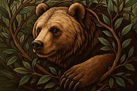 Berenkop in groene bladerkrans van Art & Soul Creations