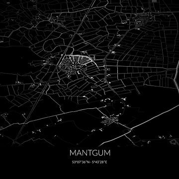 Zwart-witte landkaart van Mantgum, Fryslan. van Rezona