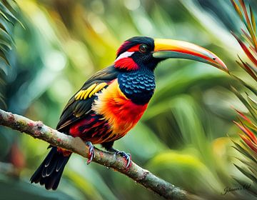 Beautiful Birds of the World - Curl-Crested Aracari bird by Johanna's Art