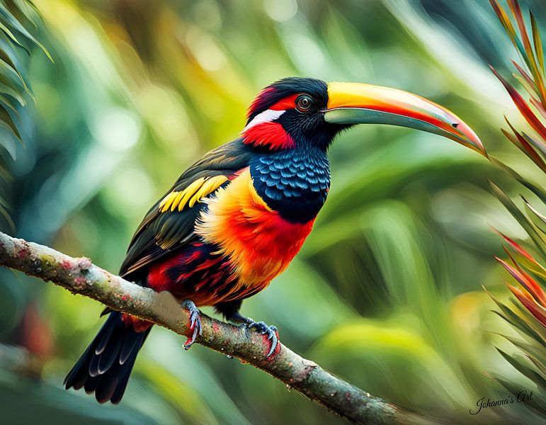 Beautiful Birds of the World - Curl-Crested Aracari bird by Johannas Art Creations