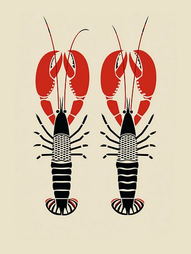 Twee kreeften in zwart en rood | kunst voor in de keuken