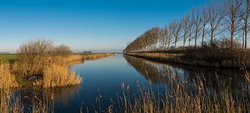 Panorama van een uitwateringskanaal bij Biervliet