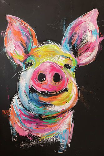 Kleurrijk portret van een vrolijk varken