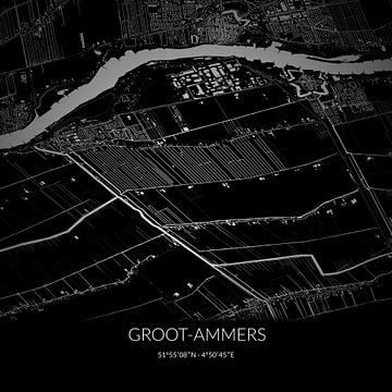 Black-and-white map of Groot-Ammers, South Holland. by Rezona