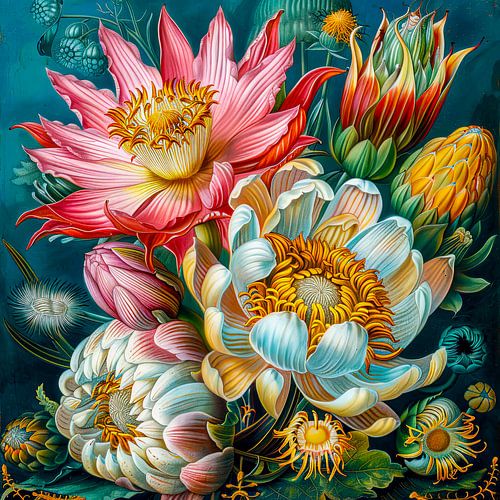 Zomers kleurrijk fantasie bloemstuk muurkunst