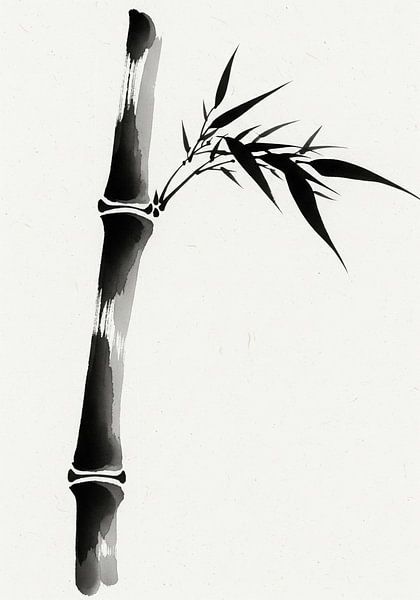 Ink Bamboo Stalk and Leaves on Textured Background by Markus Gann