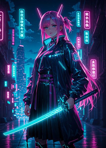 Cyberpunk Samurai Girl Anime Japan van Ruzerin