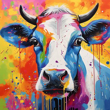 Wunderschöner Kuh im Mixed-Media-Pop-Art-Stil von Animaflora PicsStock